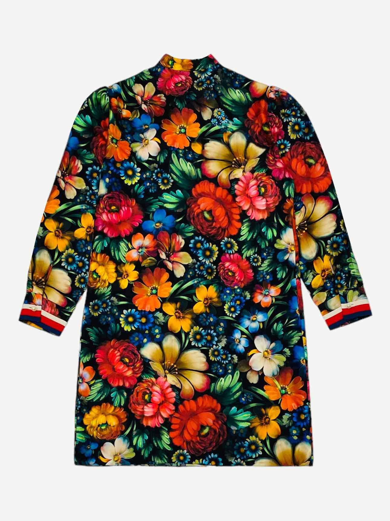 GUCCI Black Multicolor Floral Print Knee Length Dress | AlmaBagz