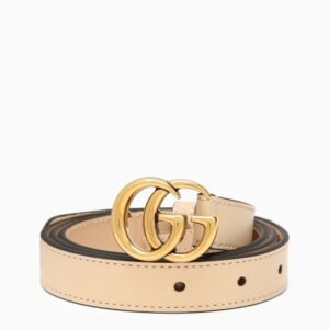 Gucci Leather Light Beige Belt With Double G Buckle Women | AlmaBagz