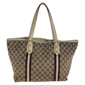 GUCCI Tote Bag GG canvas, leather Brown Gold Metal Tote Bag Shoulder Bag Shelly Line Bamboo Women Used | AlmaBagz