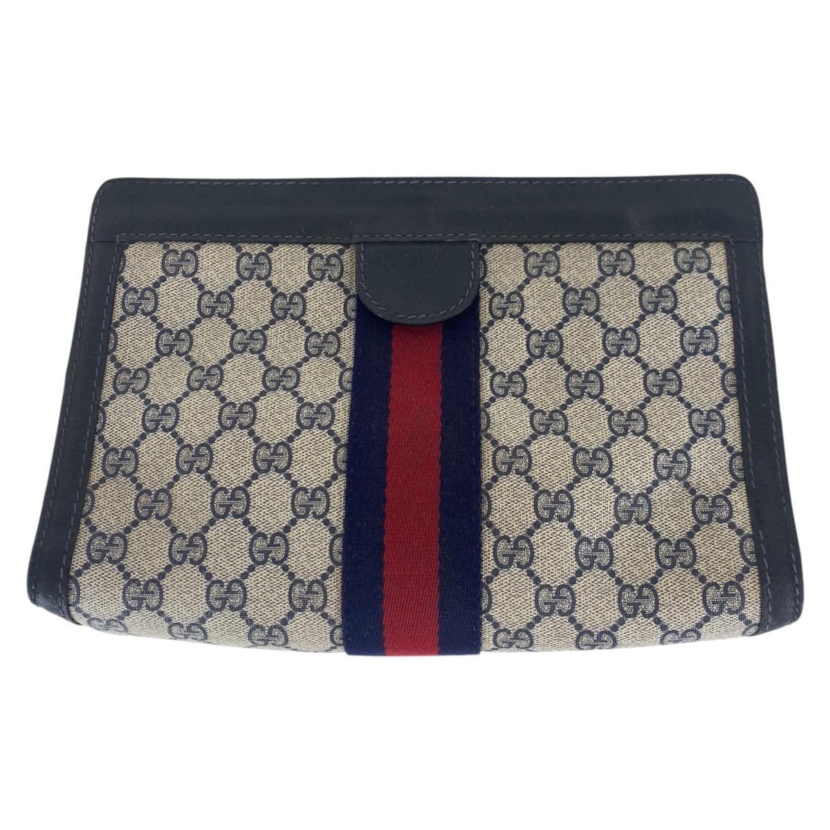 GUCCI Clutch bag 64 014 2125 28 GG canvas, leather Navy Clutch bag business bag unisex Old Gucci Shelly Line Women Used | AlmaBagz