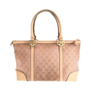 GUCCI Tote Bag 257069 GG canvas Pink Beige Gold Metal Tote Bag Shoulder Bag Lovely Women Used | AlmaBagz