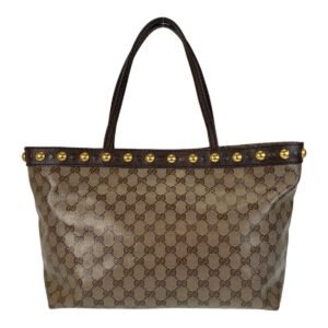 GUCCI Tote Bag 207291 PVC, Leather Brown Gold Metal Tote Bag Shoulder Bag GG crystal Women Used | AlmaBagz