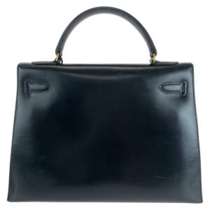 HERMES Handbag Box scarf Black Gold Metal Handbag Shoulder Bag 2way Kelly 32 outside sewing Women Used | AlmaBagz