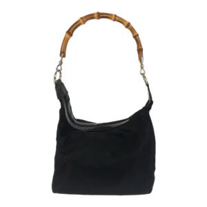 GUCCI Shoulder Bag Canvas, Leather Black Silver Metal Shoulder Bag Hobo Bamboo Women Used | AlmaBagz