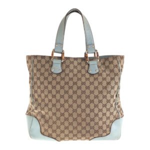 GUCCI Tote Bag 154375 GG canvas, leather Beige light blue Tote Bag handbag Women Used | AlmaBagz