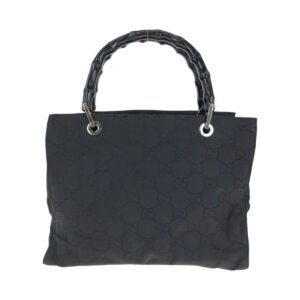 GUCCI Tote Bag 002 1015 GG canvas Black Silver Metal Tote Bag handbag Bamboo Women Used | AlmaBagz