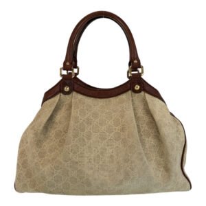 GUCCI Tote Bag 211944 GG canvas, leather Beige Brown Gold Metal Tote Bag Shoulder Bag Sukey Women Used | AlmaBagz