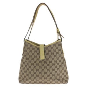 GUCCI Shoulder Bag 110291 GG canvas, leather Yellow Beige Gold Metal Jackie Women Used | AlmaBagz
