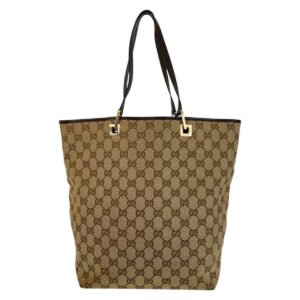 GUCCI Tote Bag 002 1098 GG canvas, leather Beige Brown Gold Metal Tote Bag Shoulder Bag Women Used | AlmaBagz
