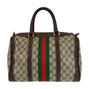 GUCCI Handbag GG Supreme canvas, leather Brown Beige Gold Metal Handbag Boston Duffel bag Sherry line Women Used | AlmaBagz