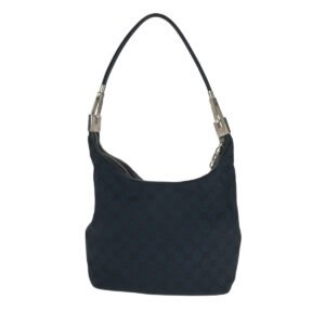 GUCCI Shoulder Bag 001 3814 GG canvas Black SilverMetal Hobo Shoulder Bag Women Used | AlmaBagz