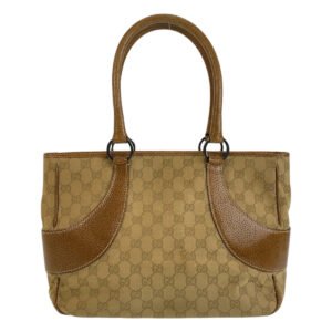 GUCCI Tote Bag 113011 GG canvas, leather Beige brown Tote Bag Shoulder Bag Women Used | AlmaBagz