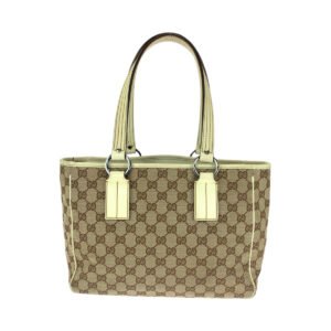 GUCCI Tote Bag 113019 GG canvas Brown Beige SilverMetal Tote Bag Shoulder Bag Women Used | AlmaBagz