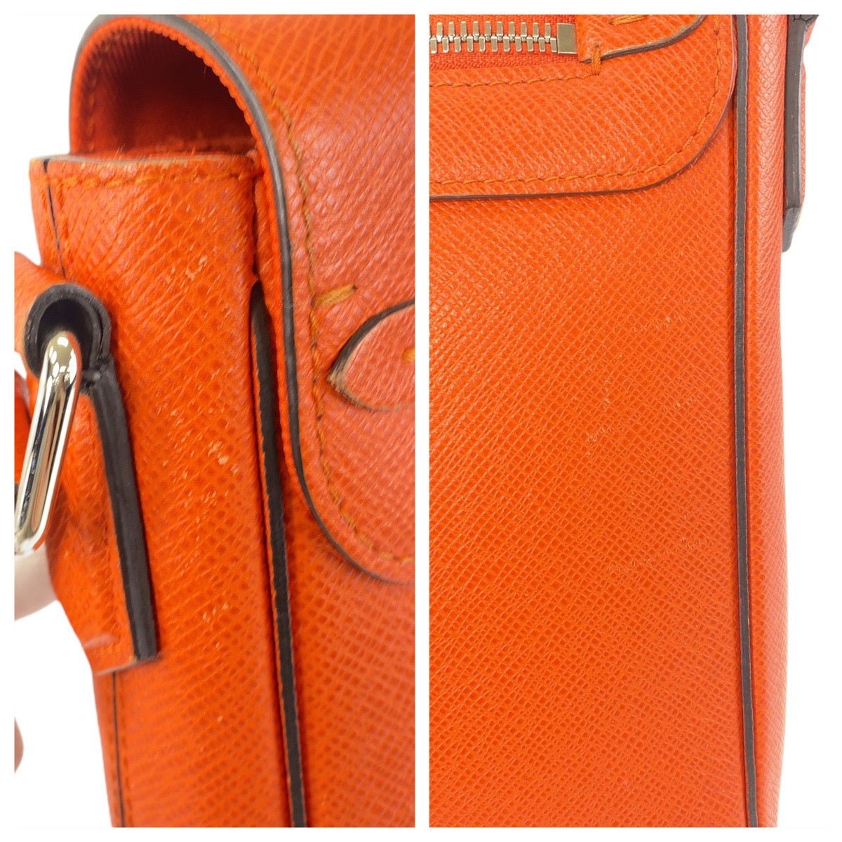 LOUIS VUITTON Shoulder Bag M30618 leather Orange SilverMetal Crossbody Shoulder Bag Taiga Roman PM mens Used | AlmaBagz - Image 6
