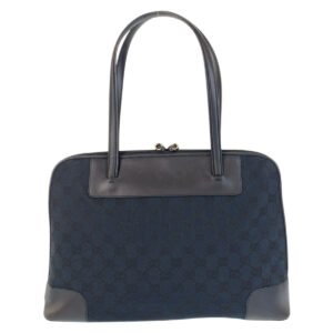 GUCCI Tote Bag 002 1122 GG canvas, leather Black GoldMetal Tote Bag Shoulder Bag Women Used | AlmaBagz
