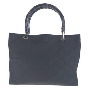 GUCCI Tote Bag 002 1016 GG canvas Black SilverMetal Tote Bag Shoulder Bag Bamboo Women Used | AlmaBagz
