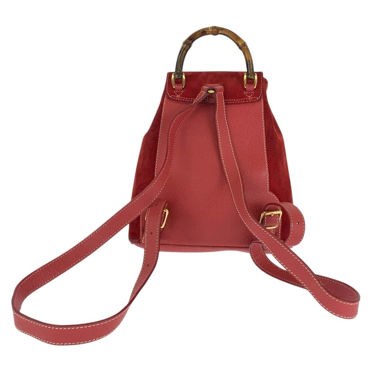 GUCCI Backpack 003 1956 0030 Suede, Leather Red Backpacks & Daypacks Backpacks Bamboo Women Used | AlmaBagz