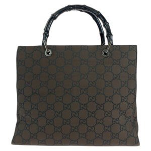 GUCCI Tote Bag 002 1010 GG canvas Brown Silver Metal Tote Bag handbag Bamboo Jumbo GG Women Used | AlmaBagz