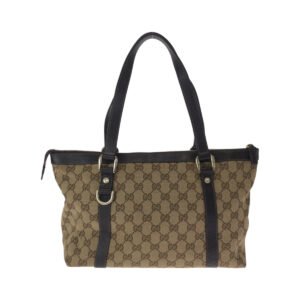 GUCCI Tote Bag 141470 GG canvas Beige Brown Gold Metal Tote Bag Shoulder Bag Women Used | AlmaBagz