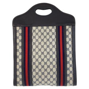 GUCCI Tote Bag GG Supreme canvas, leather Navy gray Tote Bag Sherry line Women Used | AlmaBagz