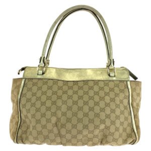 GUCCI Tote Bag 189831 GG canvas, leather Beige gold Tote Bag Shoulder Bag Abbey Women Used | AlmaBagz