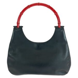 GUCCI Shoulder Bag 001 3739 leather Black Red SilverMetal Bamboo Women Used | AlmaBagz