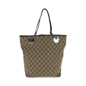 GUCCI Tote Bag 120836 GG canvas Beige Brown SilverMetal Tote Bag Shoulder Bag Women Used | AlmaBagz