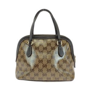 GUCCI Handbag 351403 PVC Brown Beige Gold Metal Handbag GG crystal Women Used | AlmaBagz