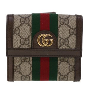 GUCCI GG Canvas Web Sherry Line Trifold Wallet PVC Leather Beige Red  42974 | AlmaBagz