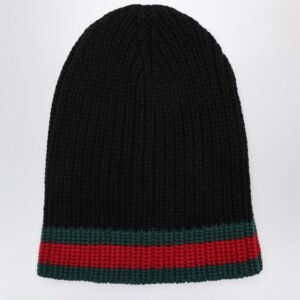 Gucci Black Wool Cap With Web Detail Men | AlmaBagz