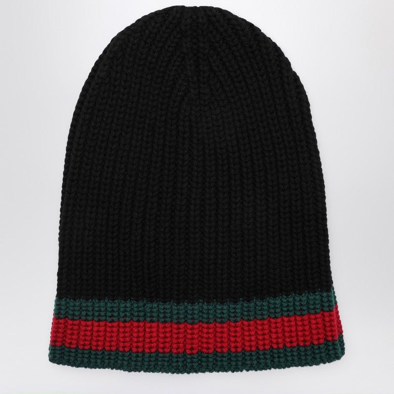 Gucci Black Wool Cap With Web Detail Men | AlmaBagz