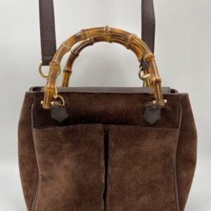Gucci Suede Tote w Bamboo handle | AlmaBagz