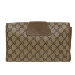 GUCCI GG Canvas Web Sherry Line Clutch Bag PVC Leather Beige Green 43092 | AlmaBagz