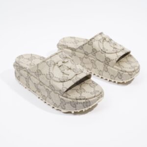 Gucci Slide Sandal With Interlocking GG Beige / Ebony Rubber EU 40 UK 7 | AlmaBagz