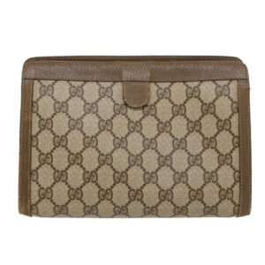 GUCCI GG Canvas Web Sherry Line Clutch Bag PVC Leather Beige Red 43908 | AlmaBagz