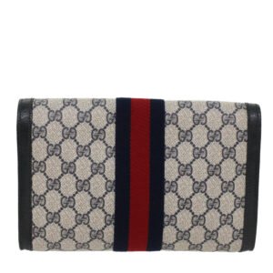 Gucci GG Canvas Sherry Line Clutch Bag Gray Red Navy 8901006  44806 | AlmaBagz