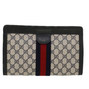 GUCCI GG Canvas Sherry Line Clutch Bag Gray Red Navy 89.01.002  45958 | AlmaBagz
