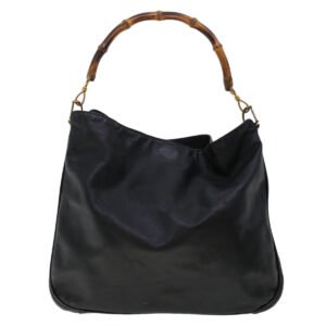 GUCCI Bamboo Shoulder Bag Leather 2way Black  46000 | AlmaBagz