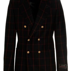 Gucci Men Double-Breasted Check Blazer | AlmaBagz