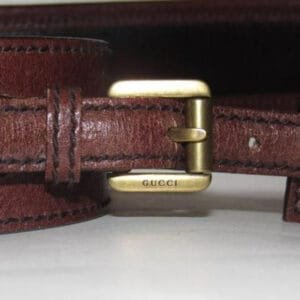 Gucci Brown Leather & Burgundy Velvet Belt w Brass Equestrian Buckle | AlmaBagz