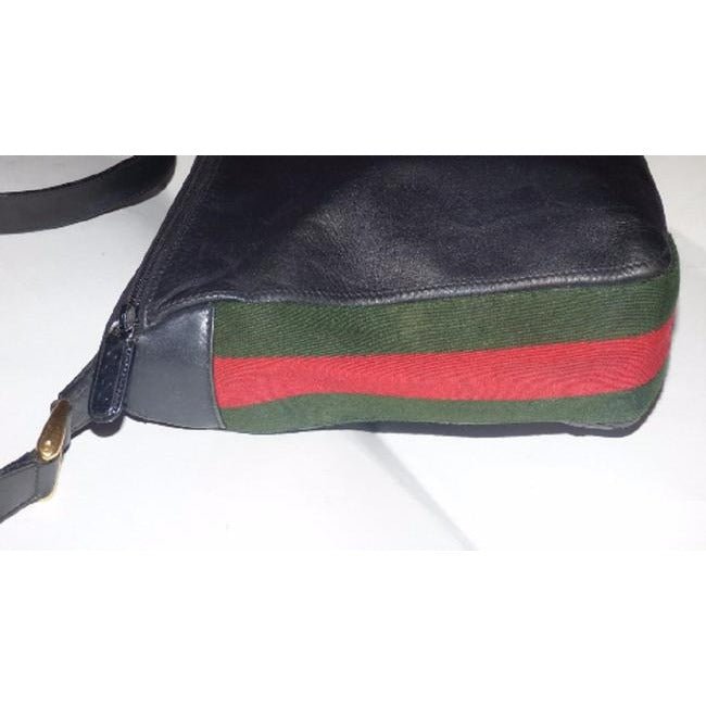 Gucci Vintage Pursesdesigner Purses Black With Redgreen Stripe Leather Hobo Bag | AlmaBagz