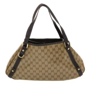 Gucci GG Canvas Hand Bag Coated Canvas Beige Dark Brown  49071 | AlmaBagz