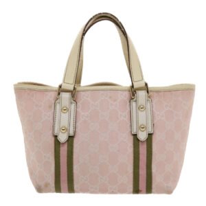 Gucci GG Canvas Sherry Line Hand Bag Pink White Green  49075 | AlmaBagz