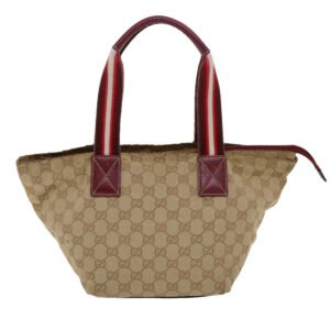 Gucci GG Canvas Sherry Line Hand Bag Canvas Beige Red White 131228  49286 | AlmaBagz