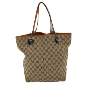 GUCCI GG Canvas Tote Bag Canvas Leather Beige Brown 120836  49290 | AlmaBagz