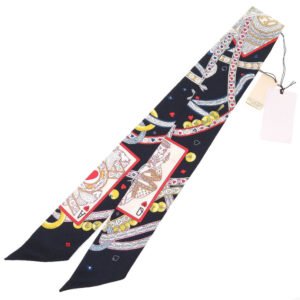 HERMES scarf silk black Twilly Queen of Hearts DAME DE COEUR | AlmaBagz