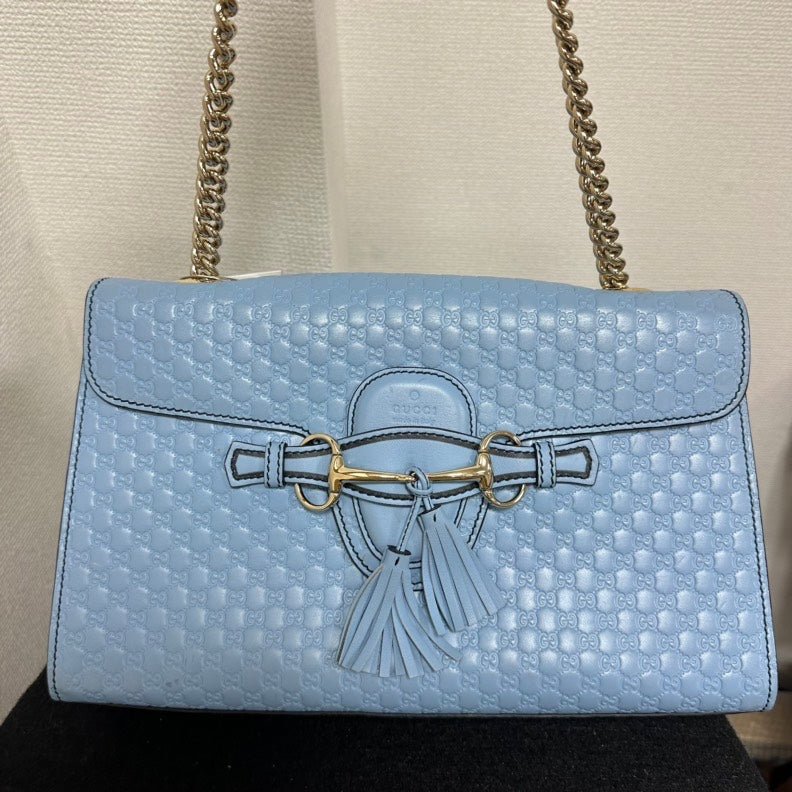 Gucci Horsebit Emily Chain Shoulder Bag,Blue,Leather | AlmaBagz