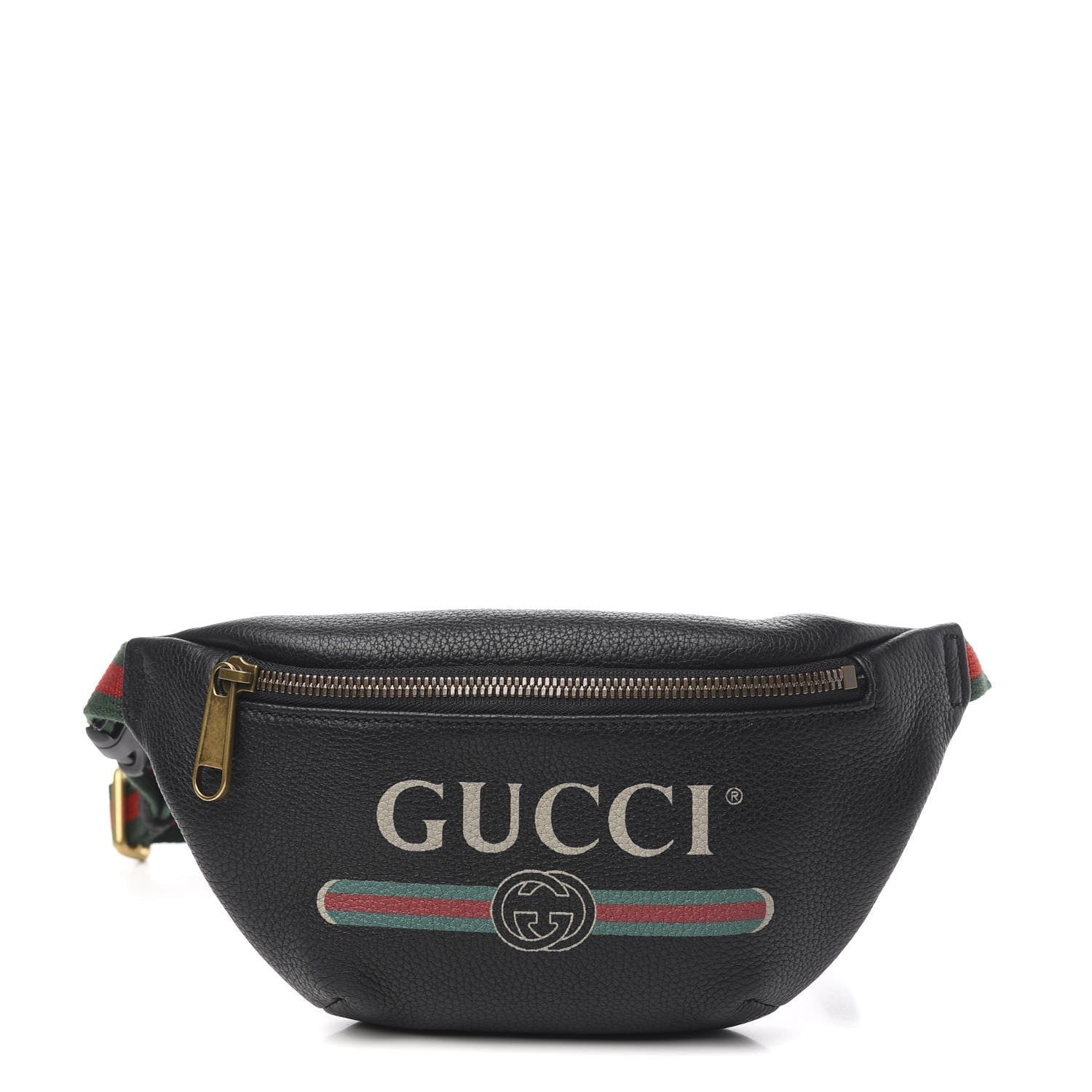 Gucci Logo Belt Bag in Black Leather | AlmaBagz