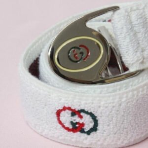 Gucci NOS White Terry Cloth Belt w Red Green Enamel | AlmaBagz