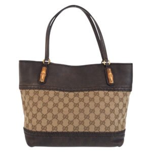 GUCCI Tote Bag 353125 GG canvas, leather Beige Brown Gold Metal Tote Bag Shoulder Bag Bamboo Women Used | AlmaBagz